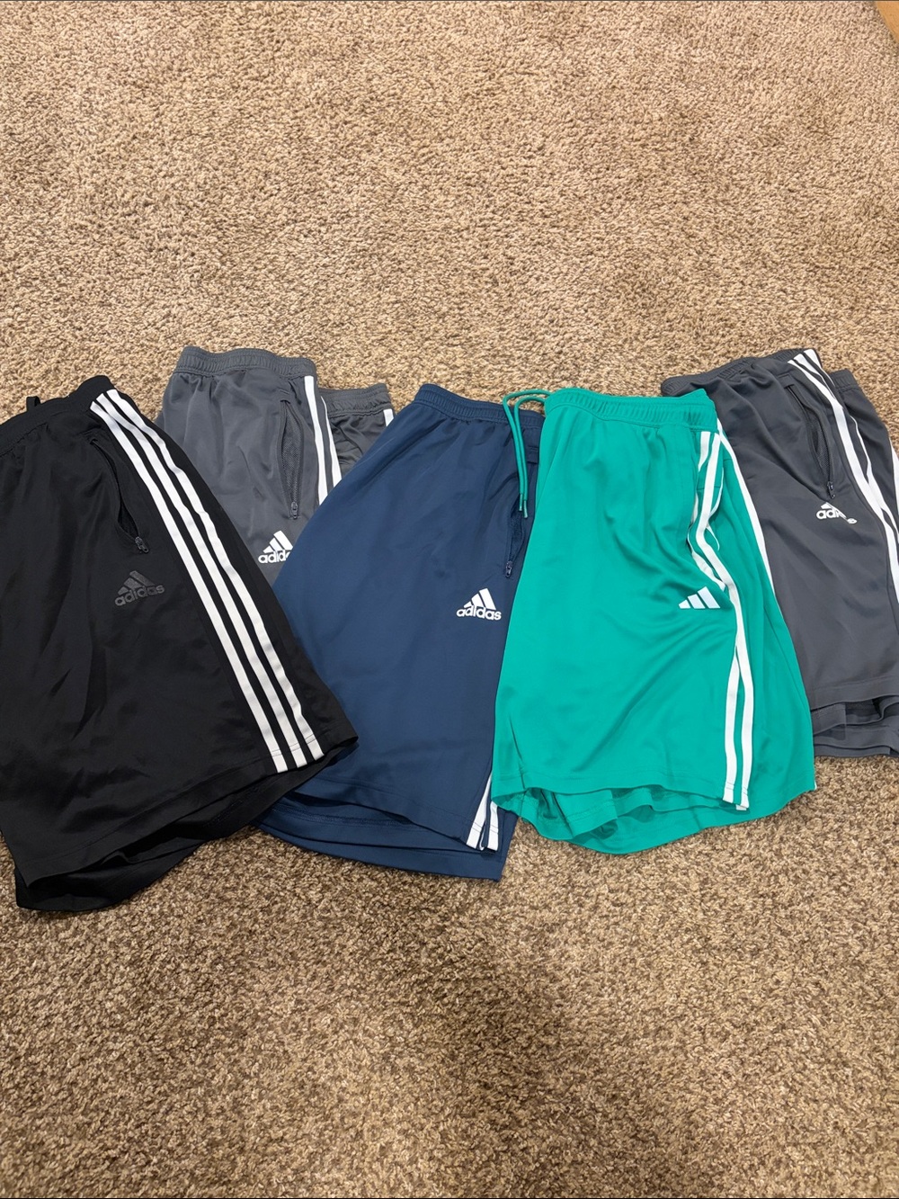 Adidas Mens XXL Athletic Shorts - Black, 2xGray, Navy & Green lot of 5.